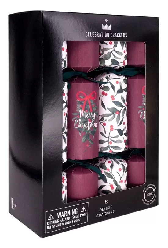 MERRY BERRY DELUXE CHRISTMAS CRACKERS BY CELEBRATION CRACKERS BOX OF 8 X 12"